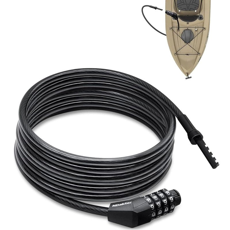NDakte Bike Lock, Extra Long Straight Cable Lock (6FT, 12FT, 18FT, 22FT, 27ft) with Resettable Combination, Unique Narrow Designed for Kayaks, Scooters, Paddle Boards and Outdoor Gear