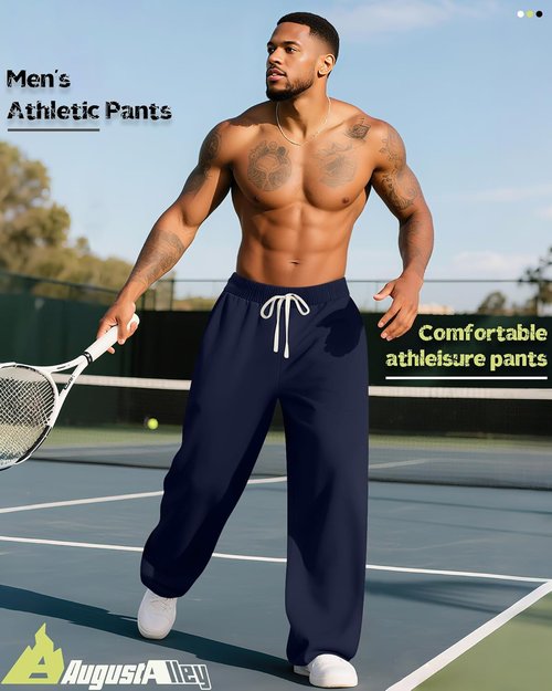 August Alley Men's Big and Tall Sweatpants - Open Bottom Athletic Pants with Pockets | Drawstring Waist