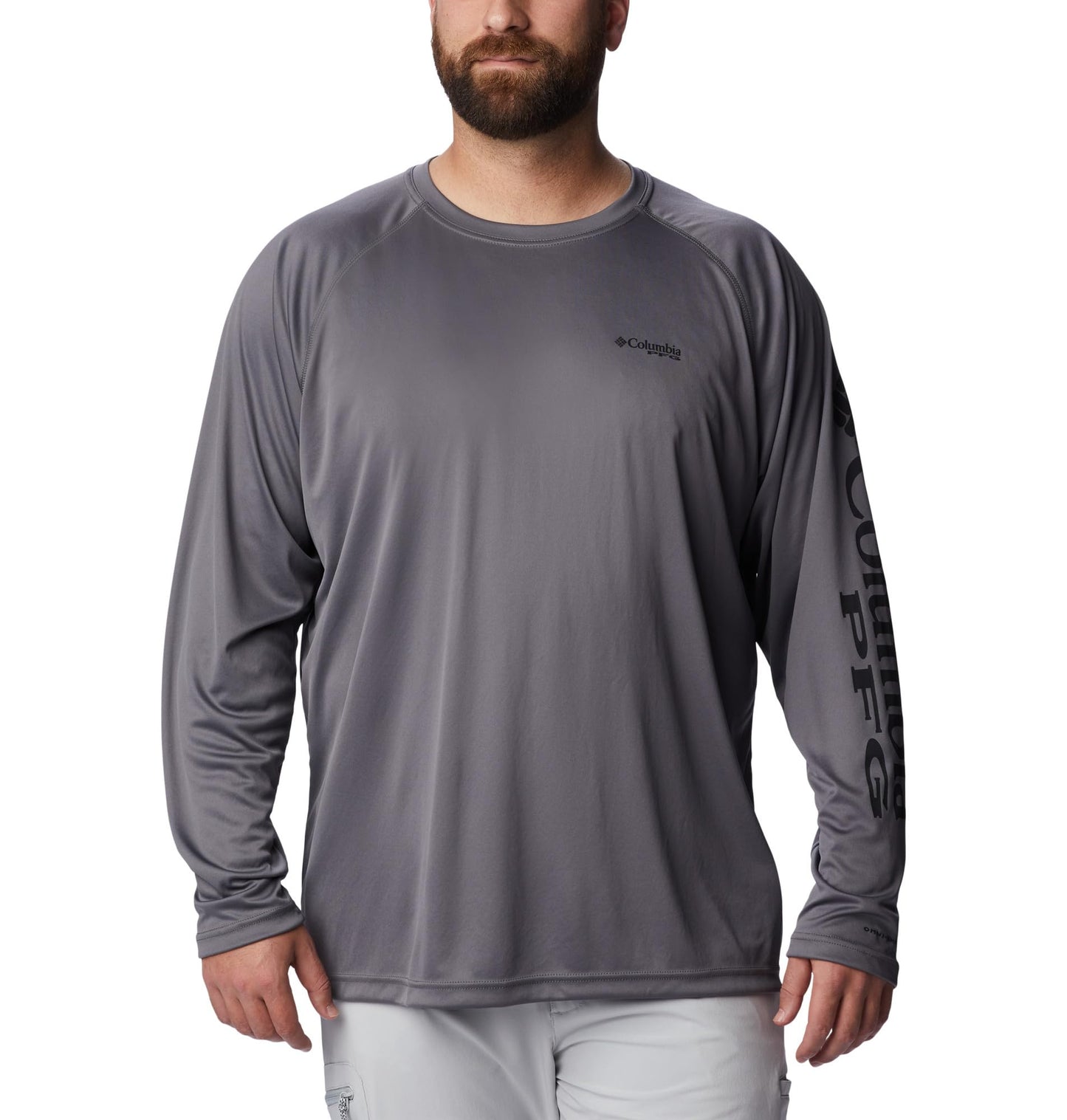 Columbia Men's PFG Terminal Tackle Long Sleeve Fishing Shirt, City Grey/Black Logo, 5X Tall