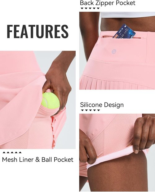 Baleaf Women's Tennis Skirt - High Waisted Pleated Golf Skorts with Pockets | Lightweight Athletic Wear