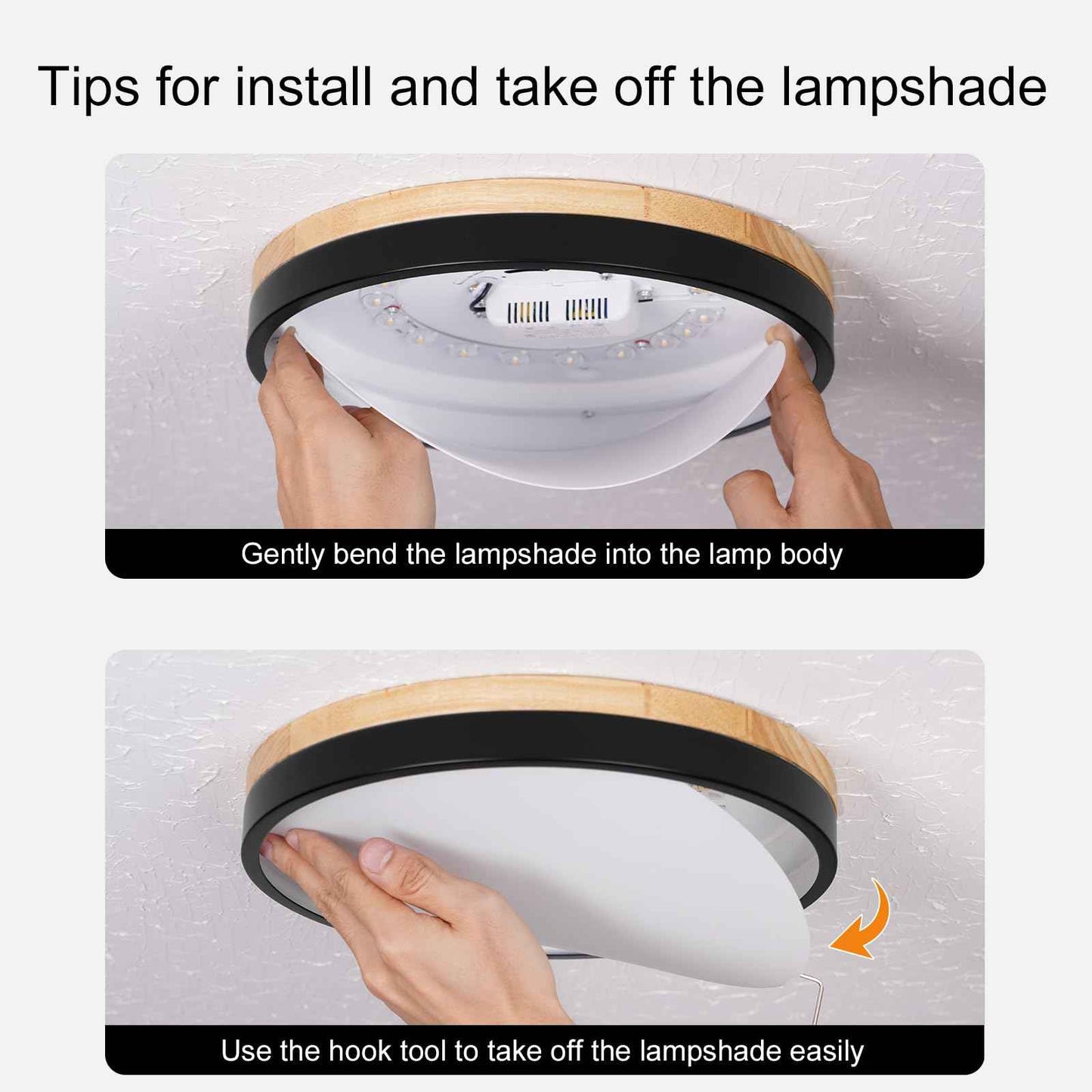 ZUYURT Wood LED Ceiling Light, Modern Black Flush Mount Ceiling Light, Minimalist Close to Ceiling Light Fixture for Bedroom, Hallway, Kitchen, Laundry Room, 11.81in