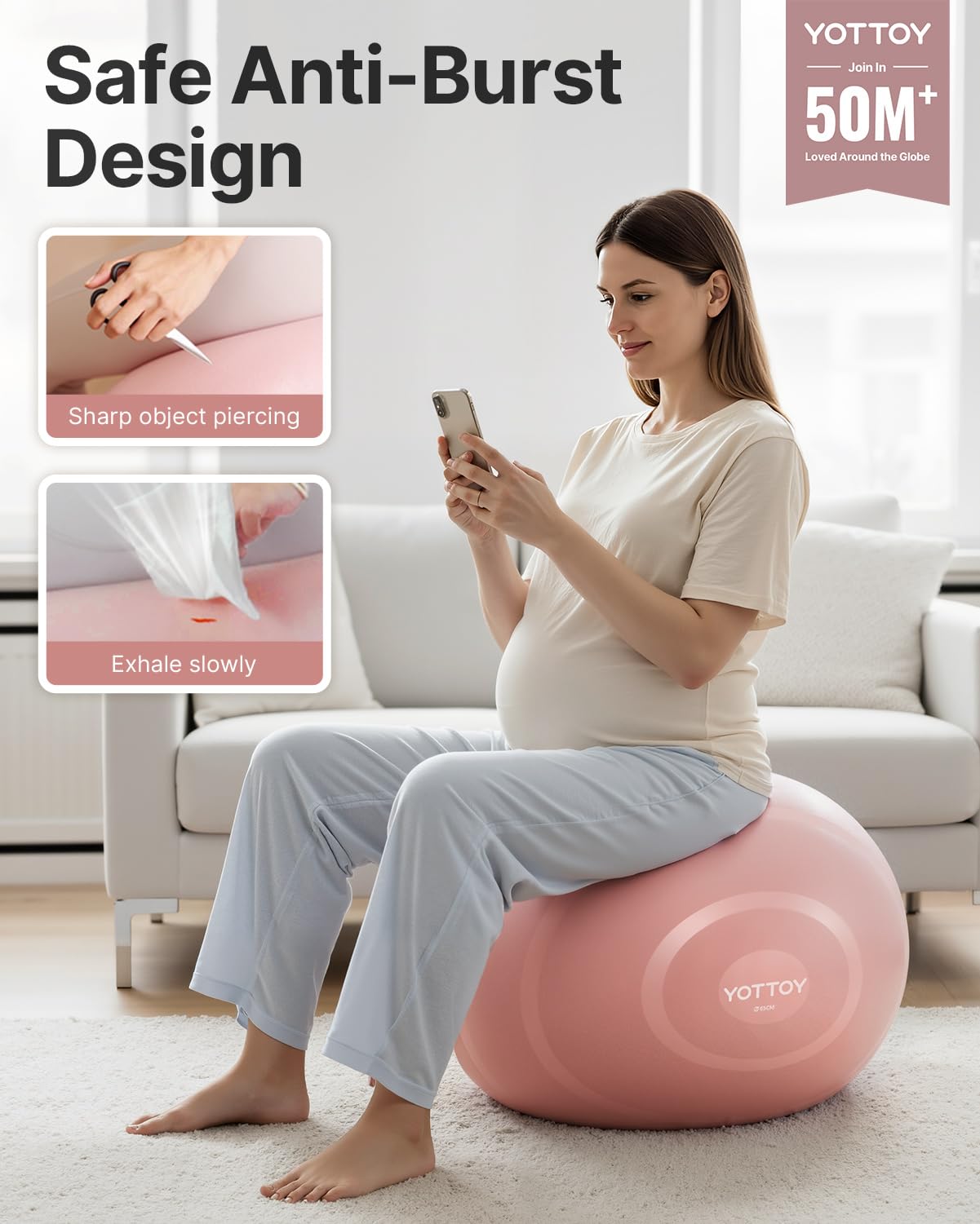 YOTTOY Anti-Burst Exercise Ball for Working Out, Yoga, Physical Therapy & Fitness - Extra Thick Stability Ball with Pump (Blue)