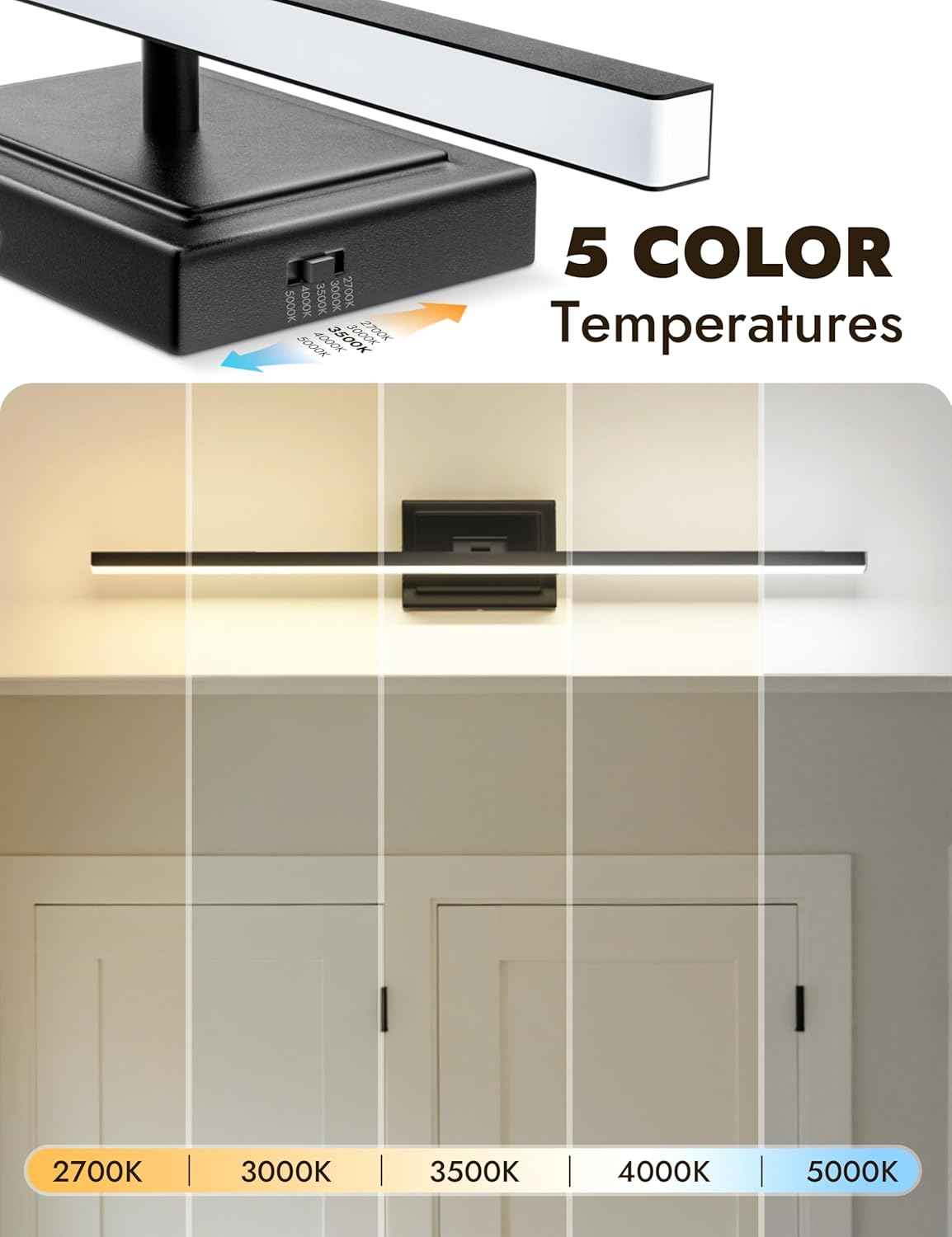 NIORSUN 24-Inch Dimmable LED Bathroom Vanity Light Fixture - Modern Black Over Mirror Lighting, 5CCT, ETL Certified