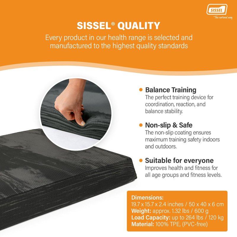 SISSEL Balancefit Pad Black | Balance & Coordination Training | Non-Slip, TPE | Indoor & Outdoor | 264 Pounds Capacity | Versatile & Safe