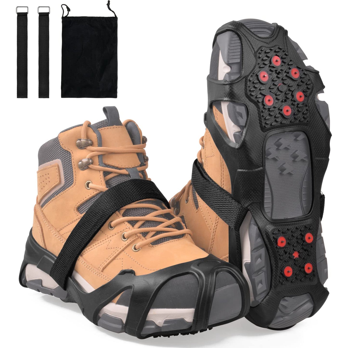 Ice Cleats Tungsten Crampons, Anti Slip Shoes Grippers with Reflective Heel, Ice Snow Cleats for Shoes and Boots Men Women Slip-on Overshoes Stretch Footwear, Size M