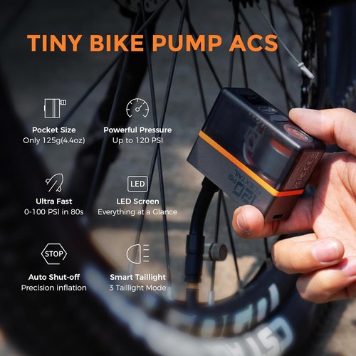 FLEXTAILGEAR Mini Portable Bike Tire Pump - Digital Gauge & Taillight, 120/130 PSI for All Bikes