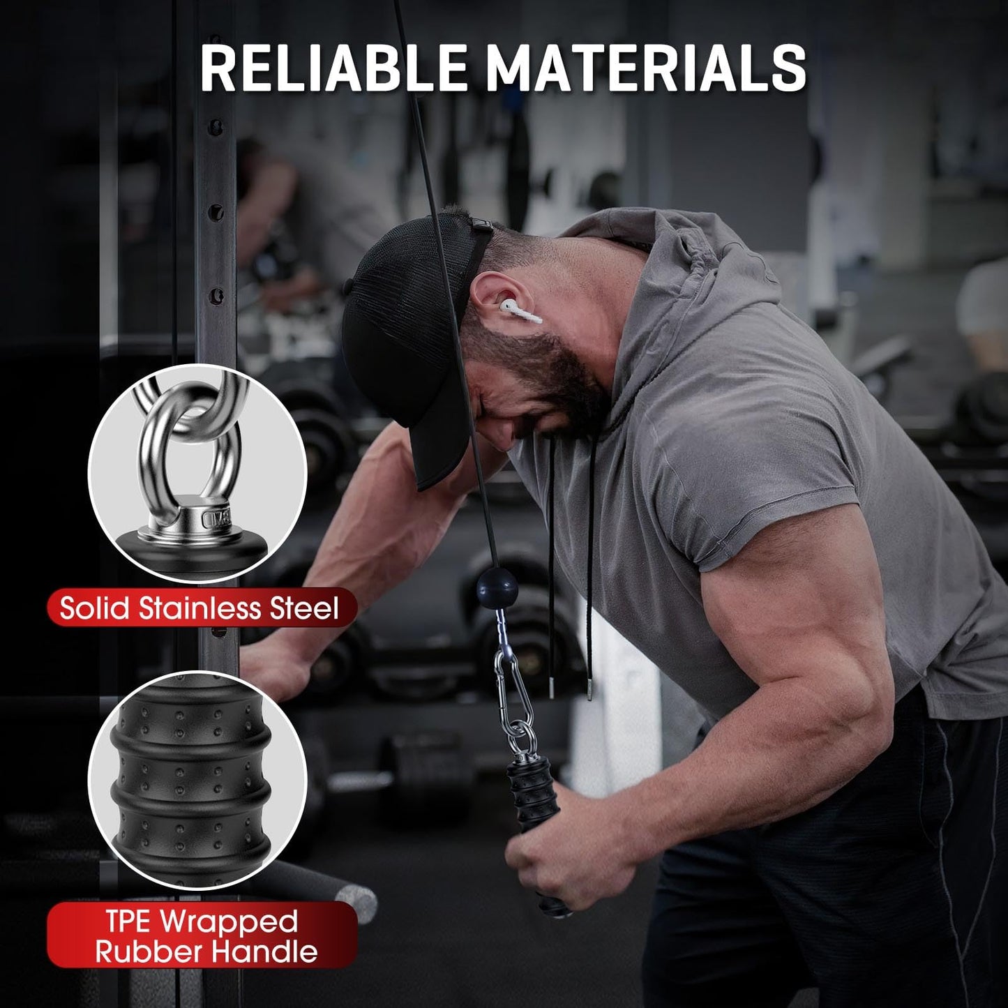 Anobeyi LAT Pulldown Grip Cable Machine Attachment, Triceps Exercise Handle Gym Fitness Single Grip Cable Rope Accessory, Pull Down Bars Pulley Attachment for Gym Machines (Black-1pc(Single Handle))