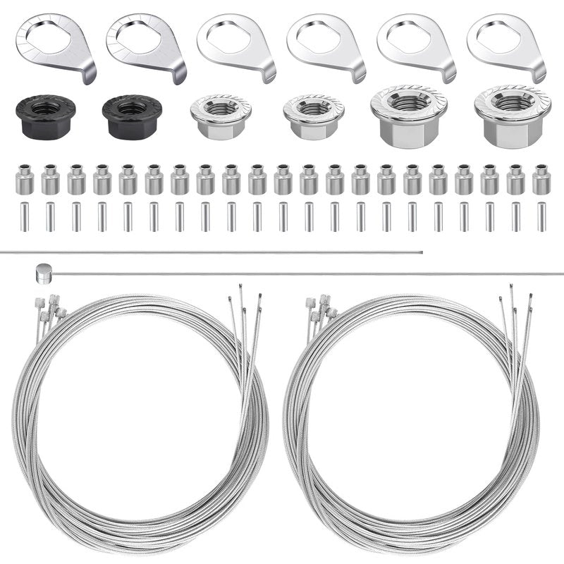 Yauhar 72Pcs 3 Size Bicycle Hub Flanged Axle Nut and Safety Washer Kit with Universal Bike Brake Cable Gear Shifter Cable Wire for Road and MTB Bike