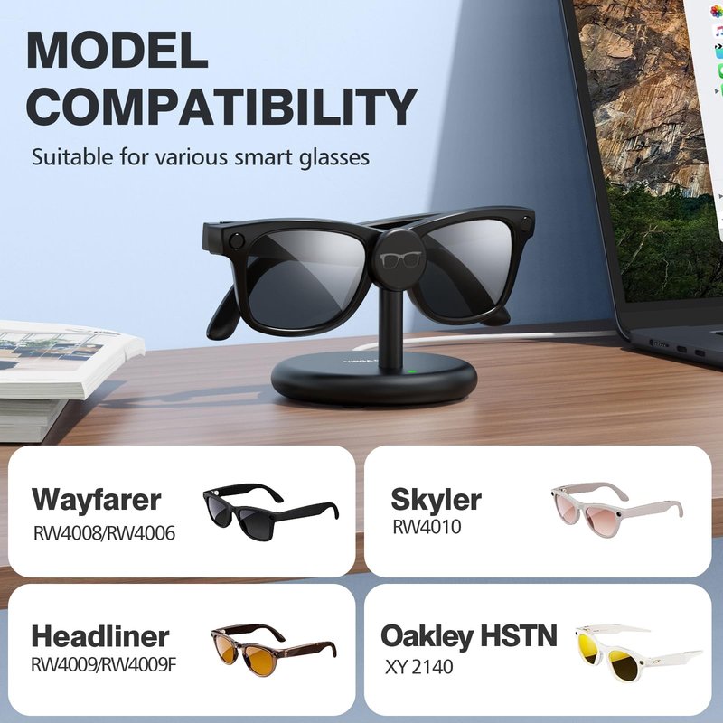 VIRGA CARE Meta Ray-Ban Smart Glasses Charger Stand, Charging Dock for Ray-Ban Meta Wayfarer, Headliner, Skyler Gen 1/2 & Oakley Meta HSTN, USB-C Safe Charging Base with Multi-Protection