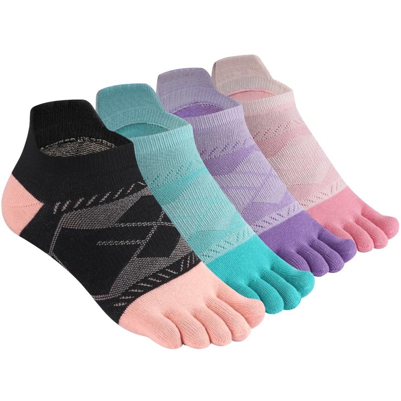 Meaiguo Women's Toe Socks Cotton Ankle Five Finger Socks For Running Athletic,Breathable & Arch Support 4 Pairs
