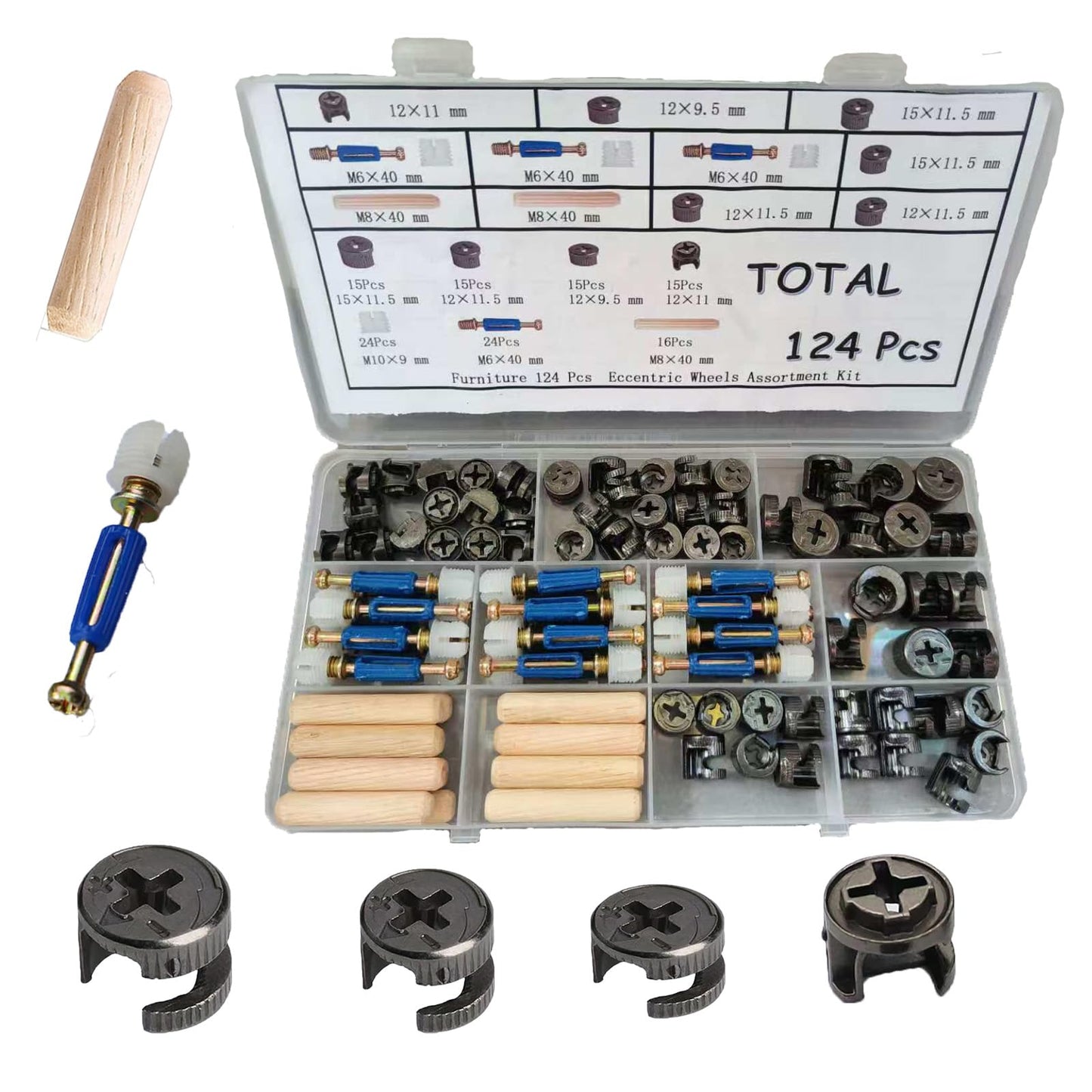 Puwany Cam Locks for Furniture 124 Pcs 3-in-1 Eccentric Wheels, Cam Lock Screws Hardware Parts, Twist Lock Fasteners for Cabinet Drawer Dresser,Locking Screws﻿, Cam Lock Nuts Black