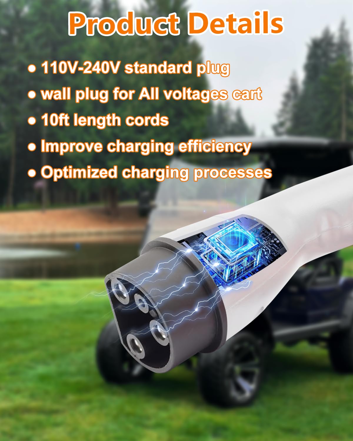 yourheey Charging Power Cord Assembly Fits for Evolution ICON Golf Carts,110V-240V 16A 3 pin Golf Cart Charge Plug and 10FT Cable,Replace OEM# 2.04.0620 ST-031016-PT （Plug and Play）