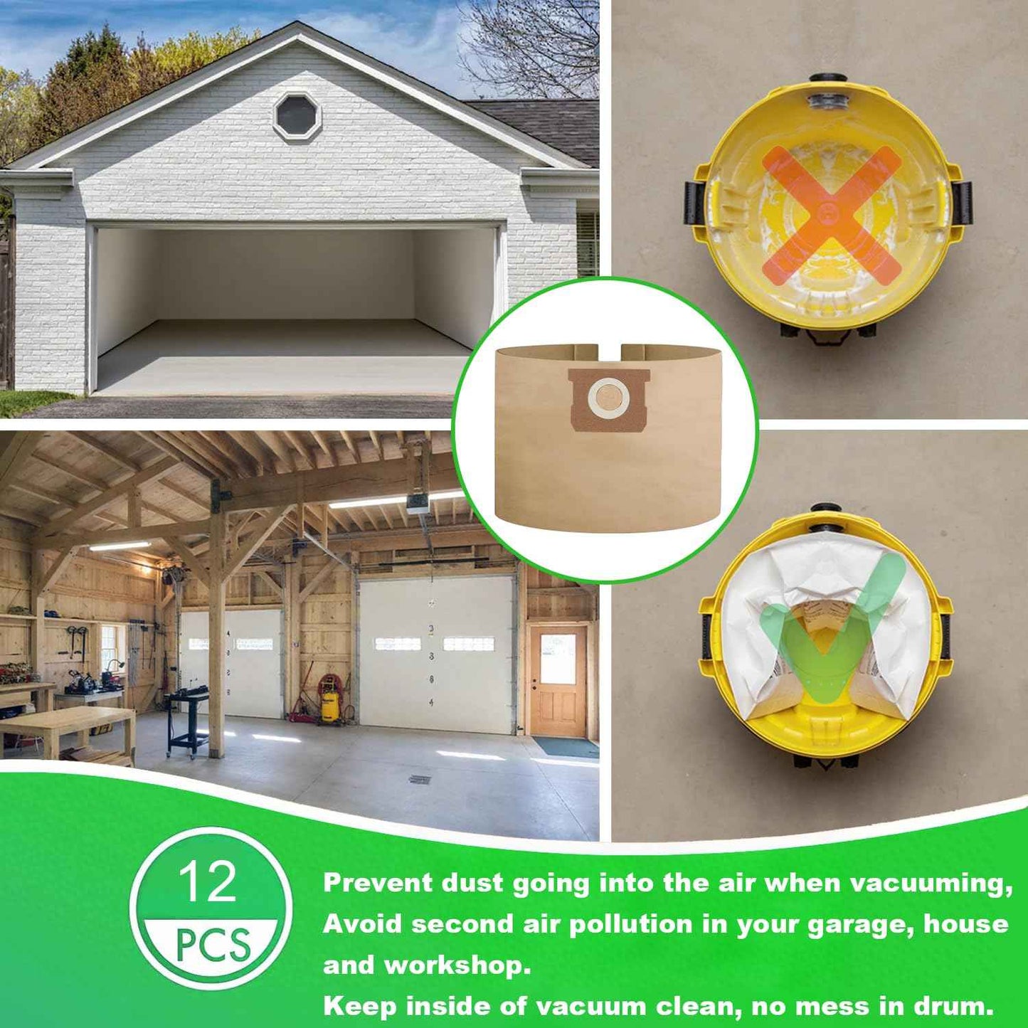 12 Pack 25-1238 Shop Vac Bags for Stanley & Porter-Cable 4 Gallon Wet/Dry Vacuums Models# PCX18301-4B SL18301-3B, Part# AT25-1238