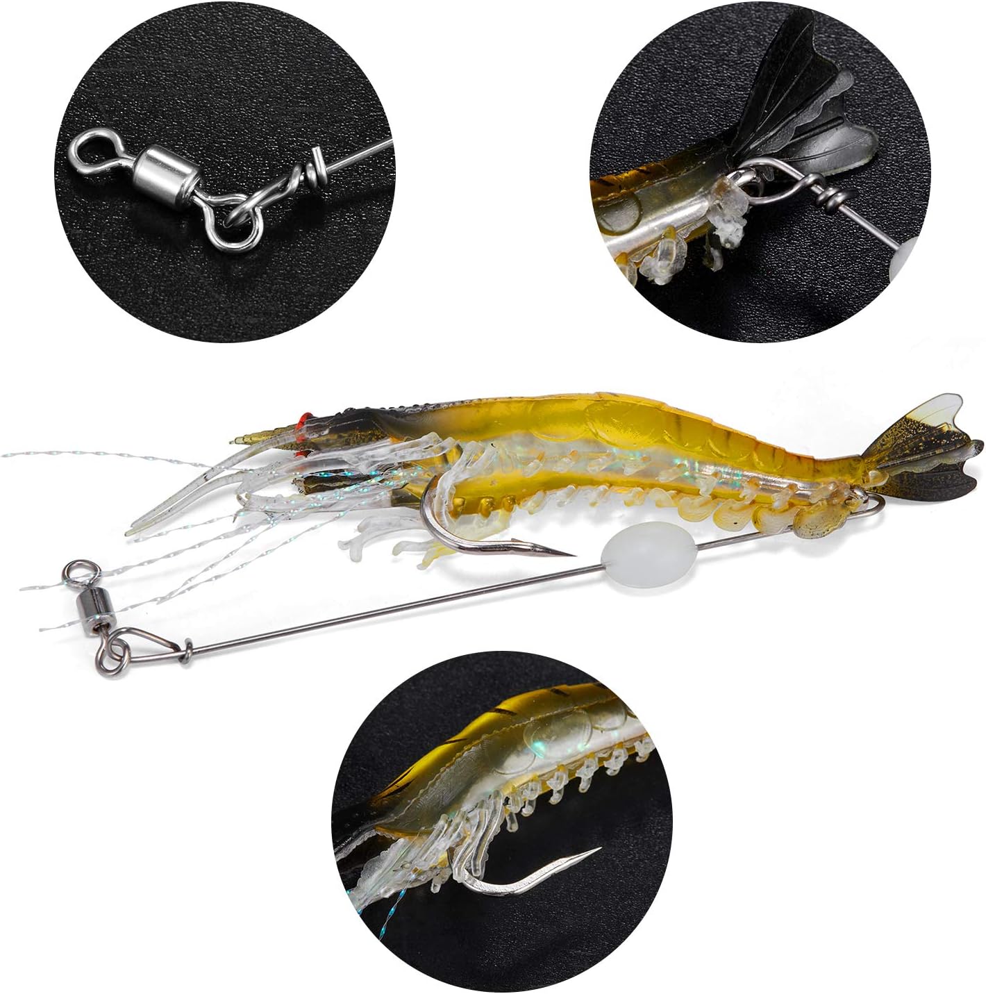 WANBY Fishing Lures - Luminous Silicone Shrimp Bait Set with Hooks for Freshwater & Saltwater Fishing
