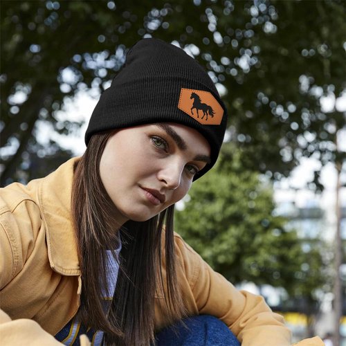 Jiaazerd Horse Beanie Hat for Men Women, Warm Winter Knit Cap Black