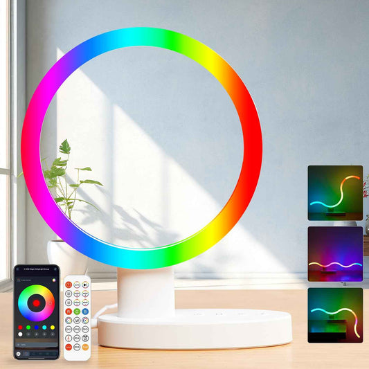Omorepa Transformable Smart RGB+IC Modern Table Lamp, Sync Music Color Changing Table Light for Game, Parties, Ring-Shaped Night Light for Home Decor with APP & Remote Control