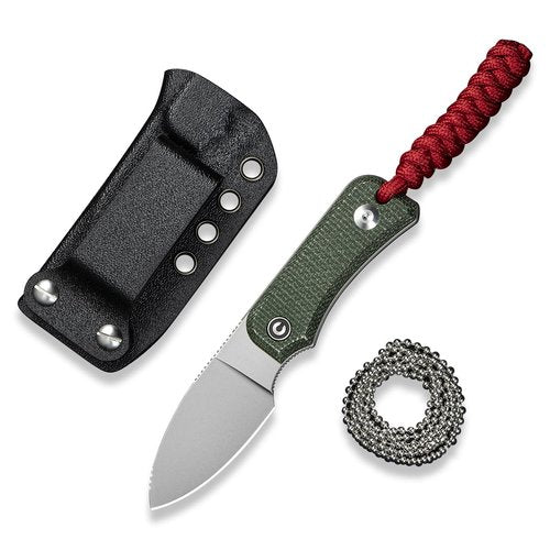 CIVIVI Edc Fixed Blade Knife with Kydex Sheath & Belt Loop, 2.39" Nitro-V Blade Small Baby Banter Camping Hiking Knife Designed by Ben Petersen, Lanyard and Chain Included C23045-2 (Green)
