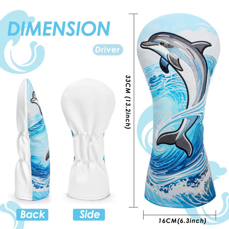 brdejc Golf Club Cover Dolphin Embroidery Driver Covers Fariway Wood Headcover Hybrid Covers Leather Golf Headcover for Men Women Gift (for Driver)