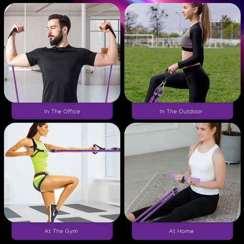 FEFURS Upgrade Pedal Resistance Band Purple,4-Tube Elastic Sit Up Pull Rope for Men and Women,Pedal Puller for Strength Training,Foot Resistance Rope for Physical Therapy with 5Pcs Exercise Bands