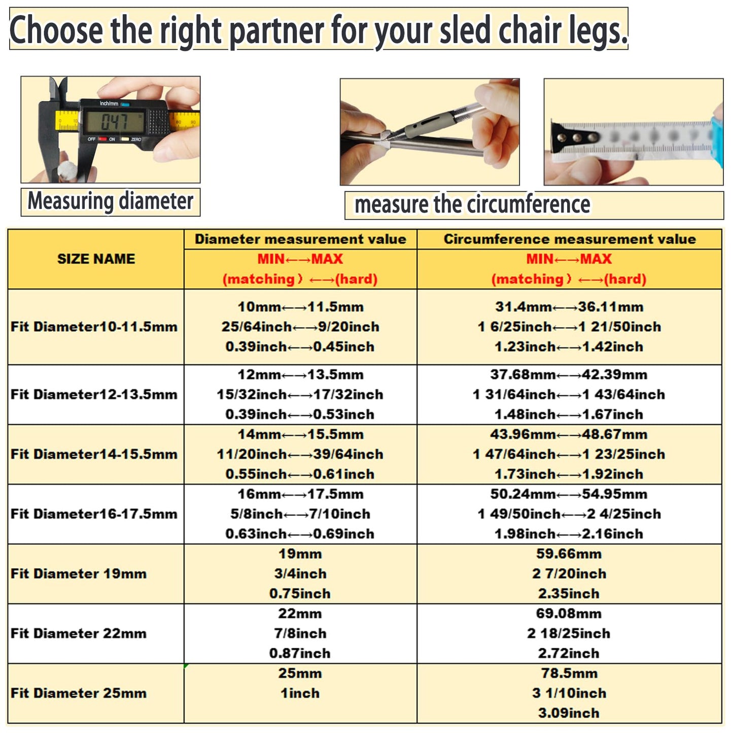 Sled Chair Leg Floor Protectors with Felt Furniture Pads,Rectangle U Shaped Chair Leg Tips Caps,Furniture Feet Protectors Slide Smoothly Protect Floors No Scratches No Noise (Diameter 12mm 8Pack)