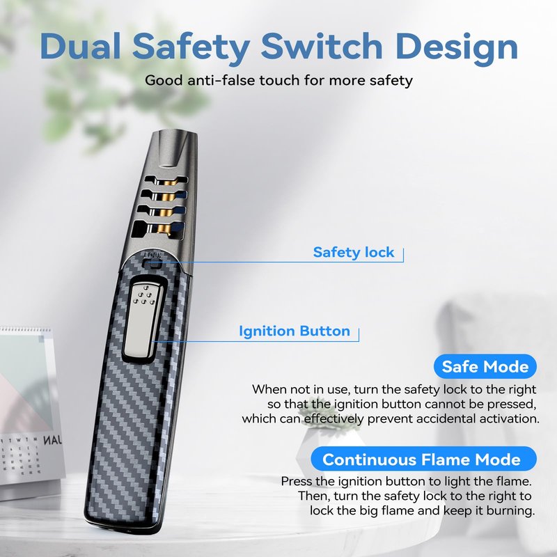 ZQMW Torch Lighter, Butane Lighter, Windproof Adjustable Big Jet Flame Butane Torch, Refillable Gas Long Torch Lighter with Safety Lock for Candle Grill Camping BBQ Kitchen Soldering, Gas Not Included
