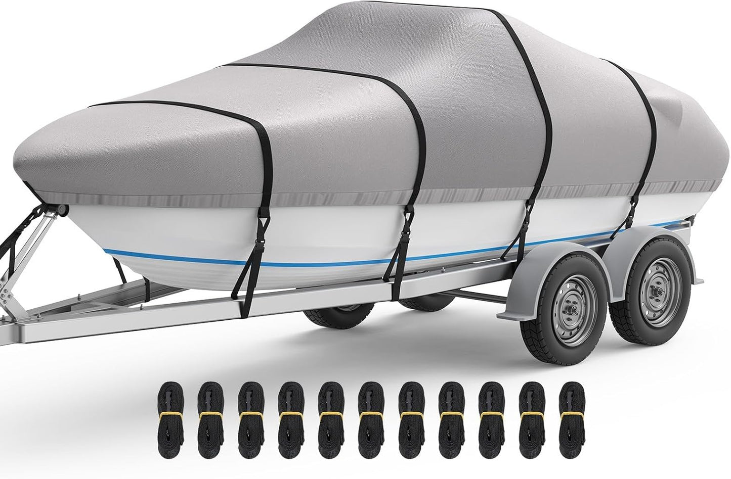 RVMasking Waterproof Boat Cover - 16-18.5 ft Heavy Duty Marine Grade Trailerable Cover | Gray with Storage Bag