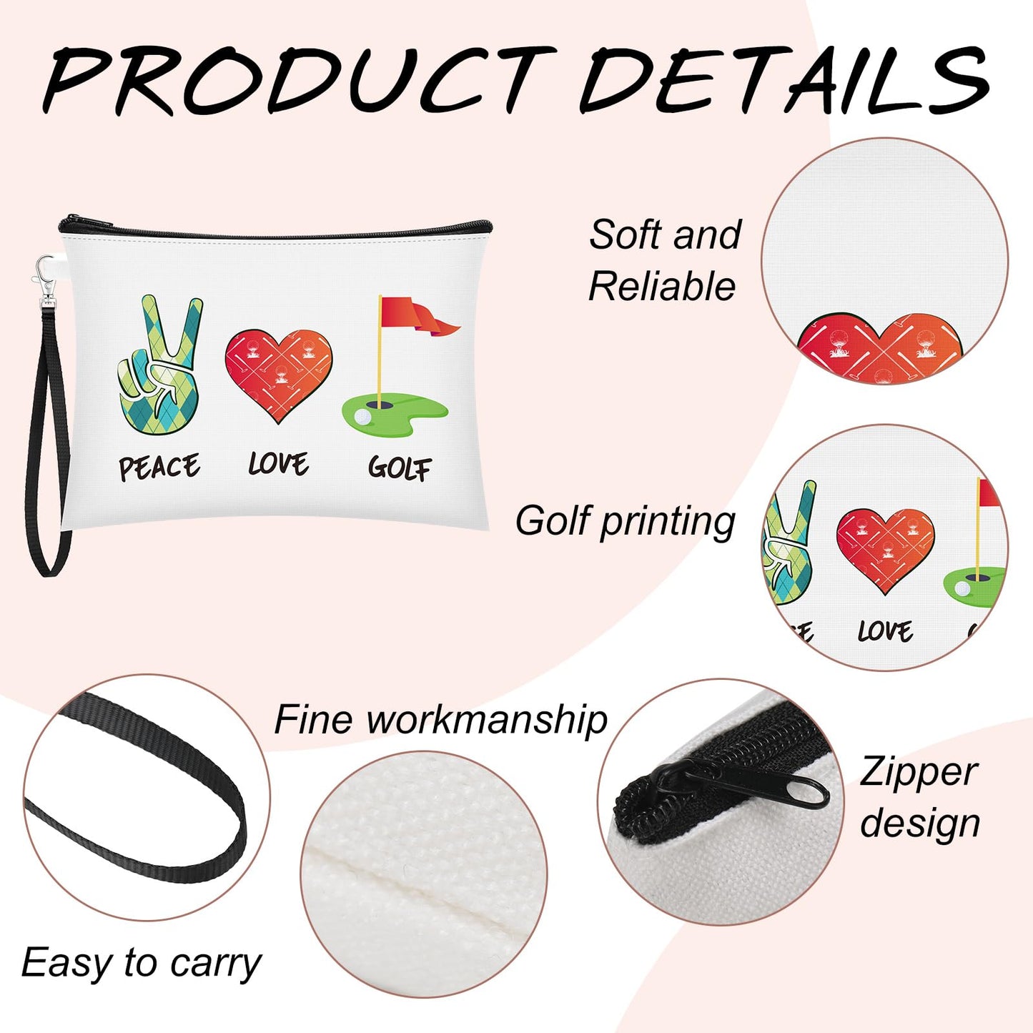 Kacctyen 4 Pcs Golf Gifts for Women Golfer Cosmetic Makeup Bags Golf Player Gifts Inspirational Golfing Pouch Zipper Travel Bag Portable Wristlet Wallet Accessories for Golfing Lover Player, 4 Styles