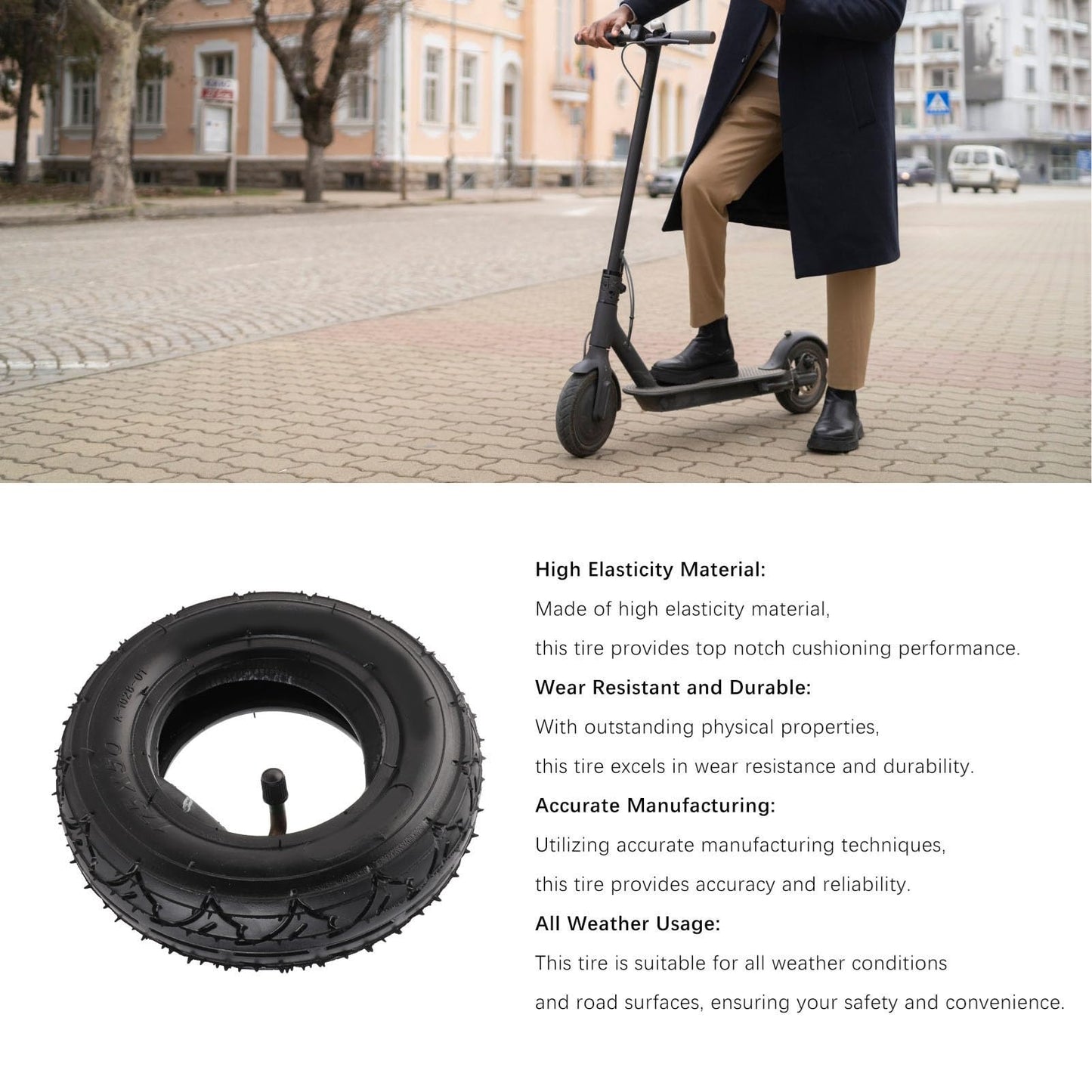 175x50 Electric Scooter Tire Set 7in Rubber Wheel Tyre Strong Grip Anti Slip Easy Installation Electric Scooter Parts