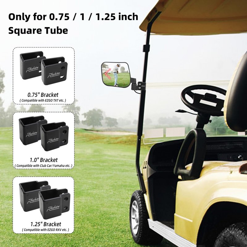 Roykaw Golf Cart Side Mirrors with Turn Signal Light, No Drilling LED Rear Mirrors, Folding Side Mirrors Compatible with EZGO/Club Car/Yamaha 0.75/1.0/1.25-Inch Square Frame Models