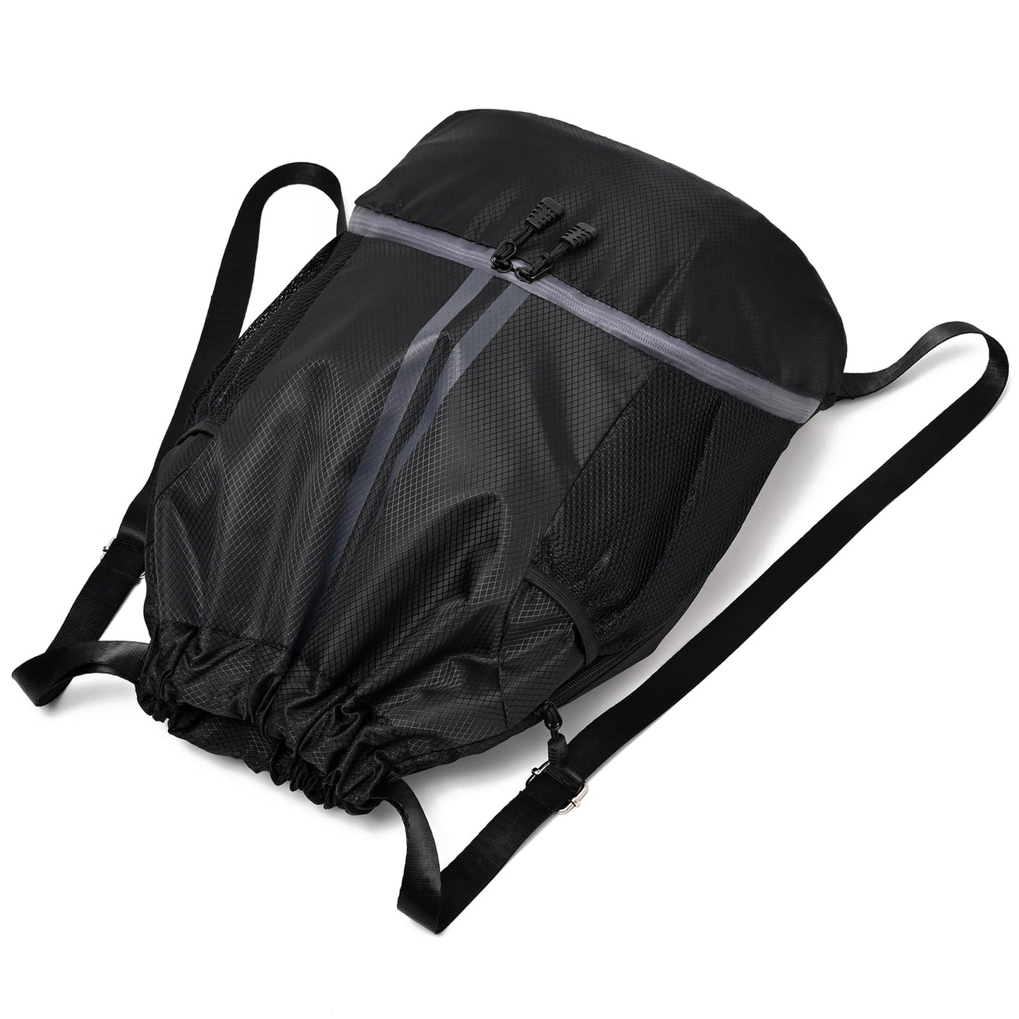 LOKAPEGY Drawstring Gym Bag for Men, Waterproof Drawstring Backpack for Women, Swim with Shoes Compartment, Pull String Sport Bag for Soccer and Basketball. (Grey)