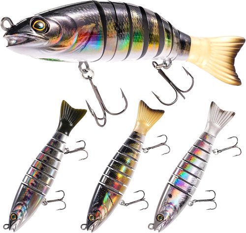FONMANG SWIMPRO Swimbaits - 6.5in Glide Bait for Northern Pike & Bass Fishing | 3PCS Multi Jointed Lures with 3D Holographic Finish
