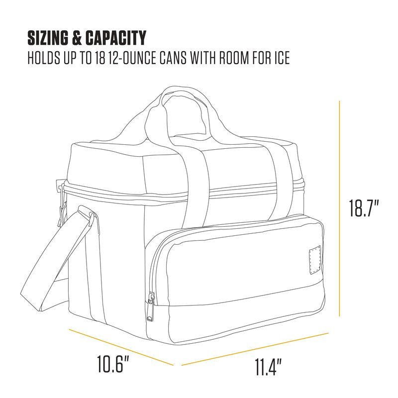 Carhartt Insulated Two Compartment Cooler, Durable Water Repellent Material W/Front Zippered Pocket for Camping, Beach & Travel, 18 Can, Black