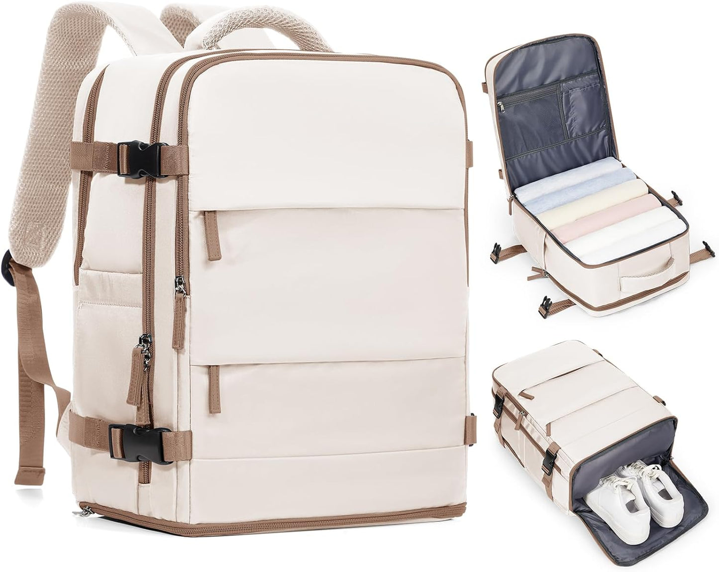 Skiennix Travel Backpack - Flight Approved Personal Item Bag | Large Beige & Brown Design for Men & Women
