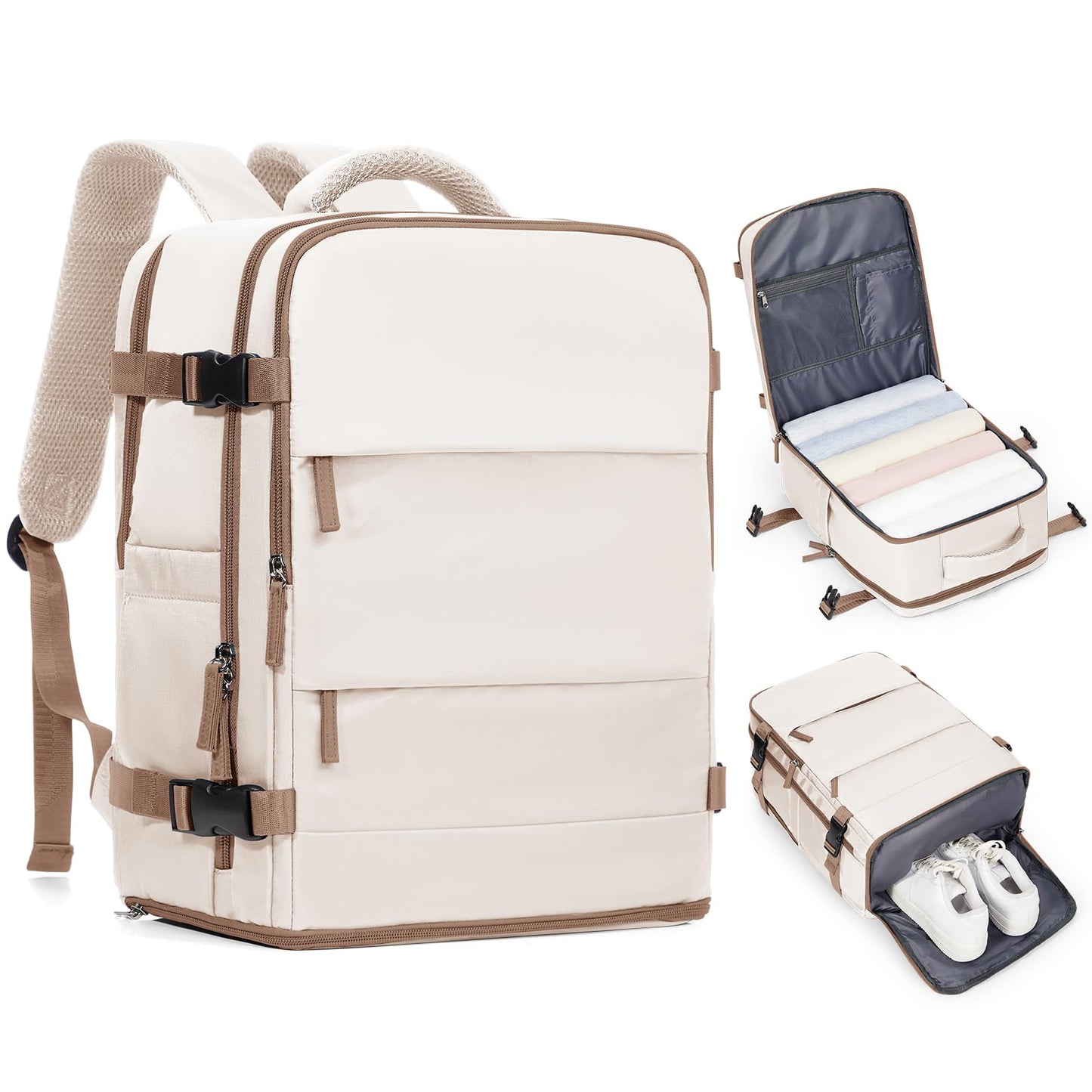 coofay Travel Backpack Carry on Flight Approved Mochila De Viaje Personal Item Backpack for Airlines Frontier Airlines Personal Item Bag Large Backpack for Travel Backpacks for Men Women Beige