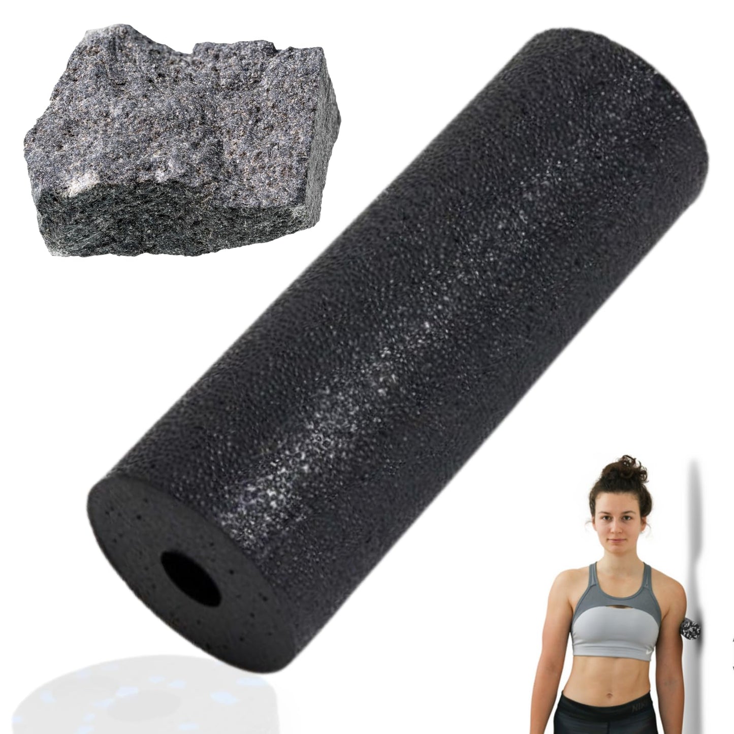 Genkigold Mini Massage Foam Roller High Density - 100% Recycled Non-Toxic Material - Portable Pocket-Sized for Travel - Foot Arch,Legs & Arms Pain Target - Waterproof and Durable 15x6cm(Black)