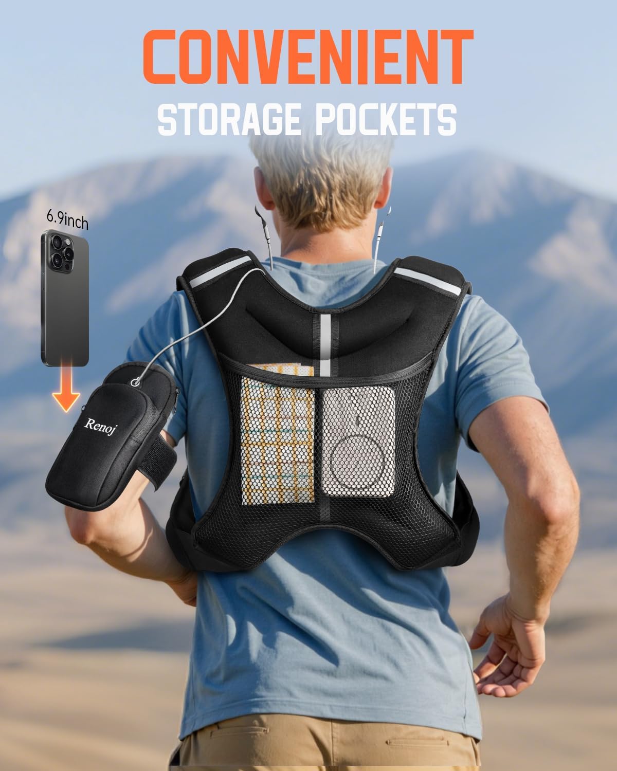 Renoj Weighted Vest - Adjustable Weights for Walking & Running | Reflective Strips & Storage Pocket, 6-20 lbs