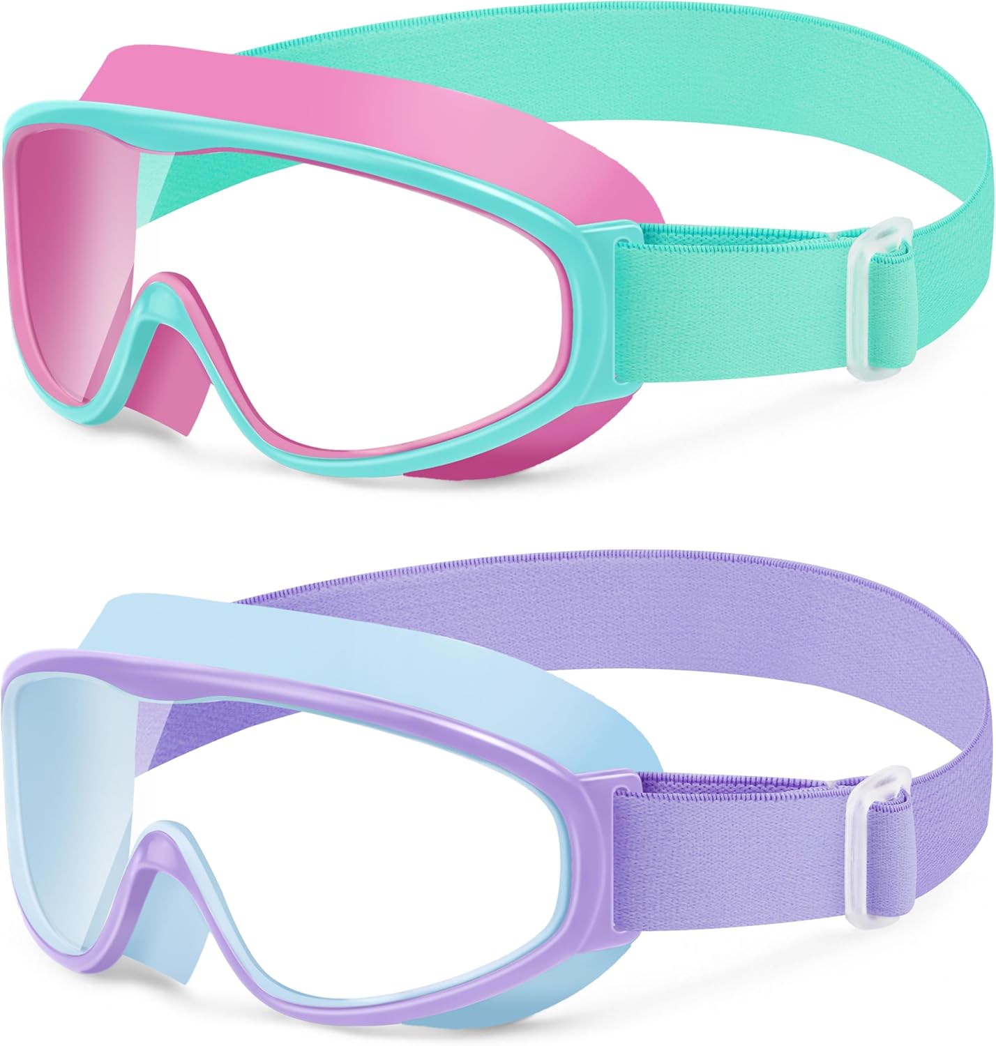 Vvinca Kids Swim Goggles - Anti-Fog, UV Protection, No Leak | 2 Pack with Comfort Fabric Strap for Ages 3-14