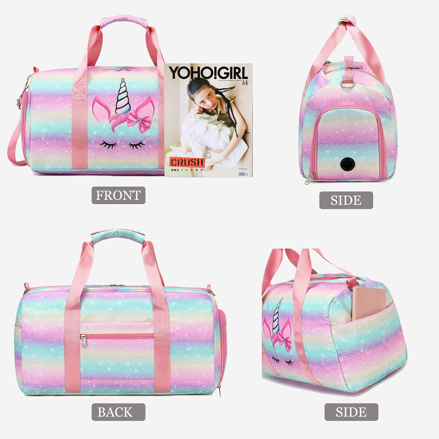 Octsky Sports Gym Bag Teens Dance Bag Gymnastics Bag Women Weekender Bag with Shoe Compartment and Wet Pocket