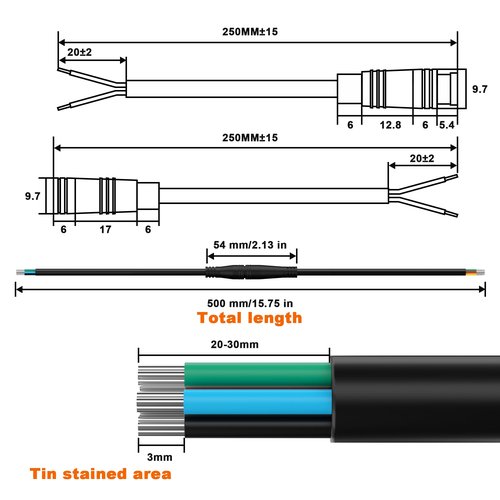 baluoqi Electric Scooter Waterproof- Waterproof Connector for Ebike Light + 5Pin Ebike Extension Cable