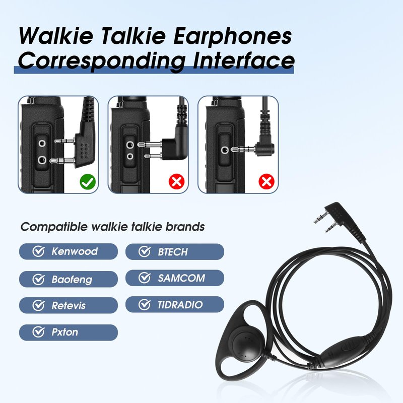 2-Pakc Walkie Talkie Earpiece Surveillance Kit Compatible with Baofeng Kenwood Retevis Pxton BTECH Walkie Talkie Radio with PTT Mic Headset Accessories Black & Orange (D-Shaped)