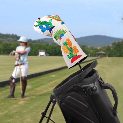 Driver Headcover Cactus Embroidery Premium PU Leather Style Golf Driver Head Cover