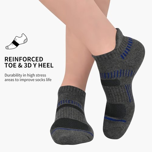 COOPLUS Men's Ankle Socks - Cushioned, Breathable Low Cut with Arch Support | 6 Pairs