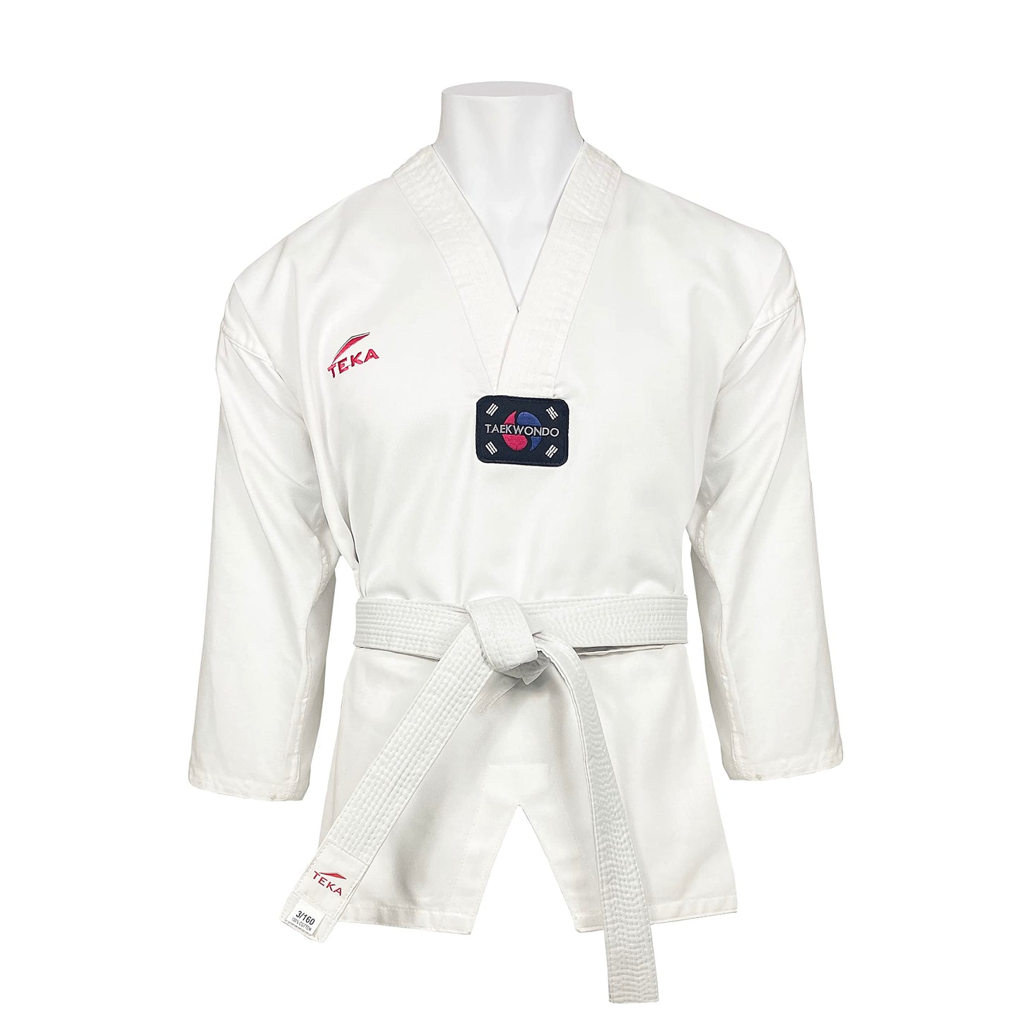 Victorbudo USA Teka Taekwondo Uniform with Free Belt 8-oz Lightweight Martial Arts Training Competition Uniform Gi Size 00-6 (US, Numeric, 1, Regular, Regular)