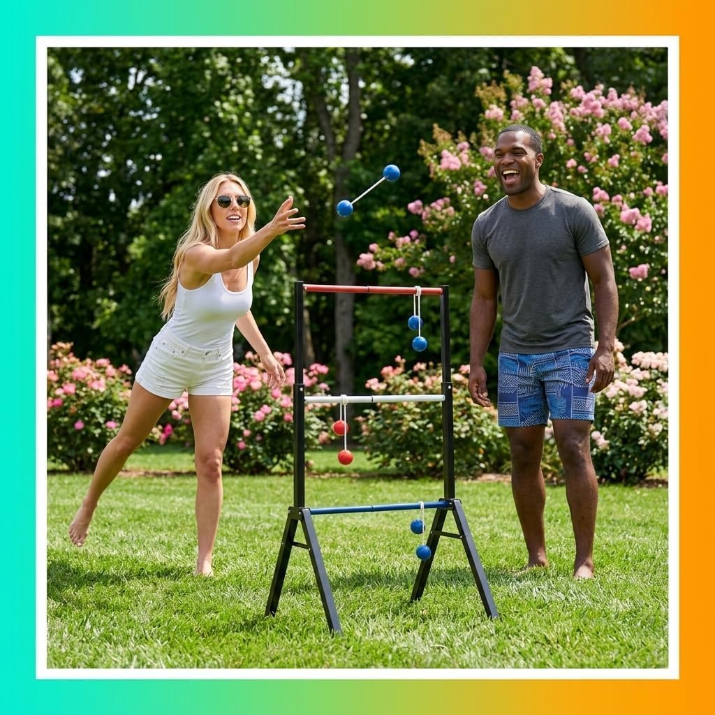 Steel Ladder Ball Game Set - Assembly-Free Ladder Toss with 6 Bolas, Scorekeeper & Carry Case | Outdoor Fun for Family