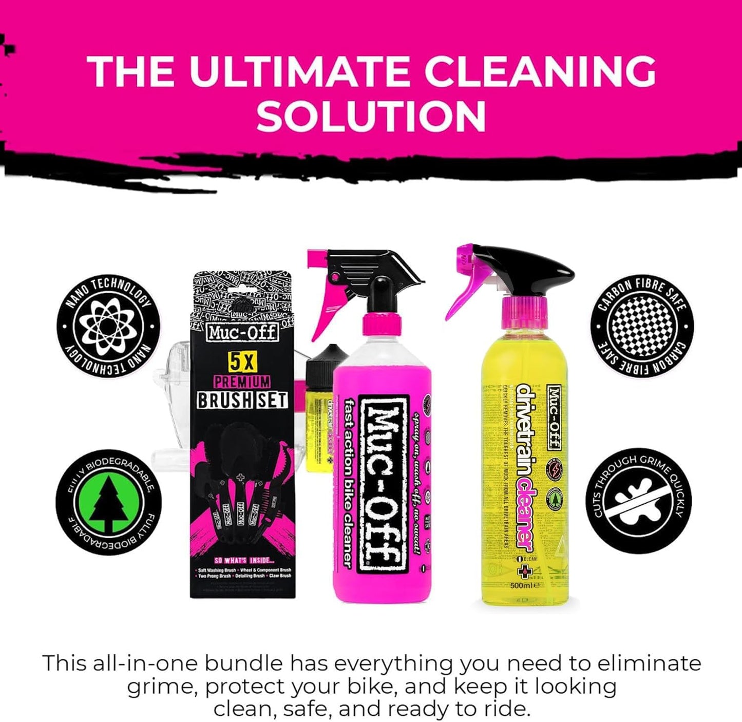 Muc-Off Nano Tech Bike Cleaner 1L - Biodegradable Formula, Safe for Carbon Fibre & All Surfaces