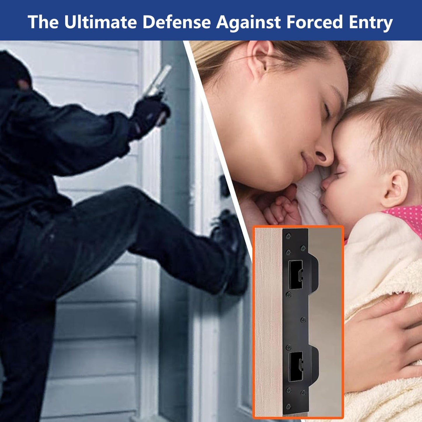 Door Strike Plate Reinforcement Plate, Front Door Strike Plate, Double Strike Plate for 5-1/2 in. Hole Centers, Heavy Duty, Front Door Security Devices Door Latch Plate (Matte Black, 1 Pack)