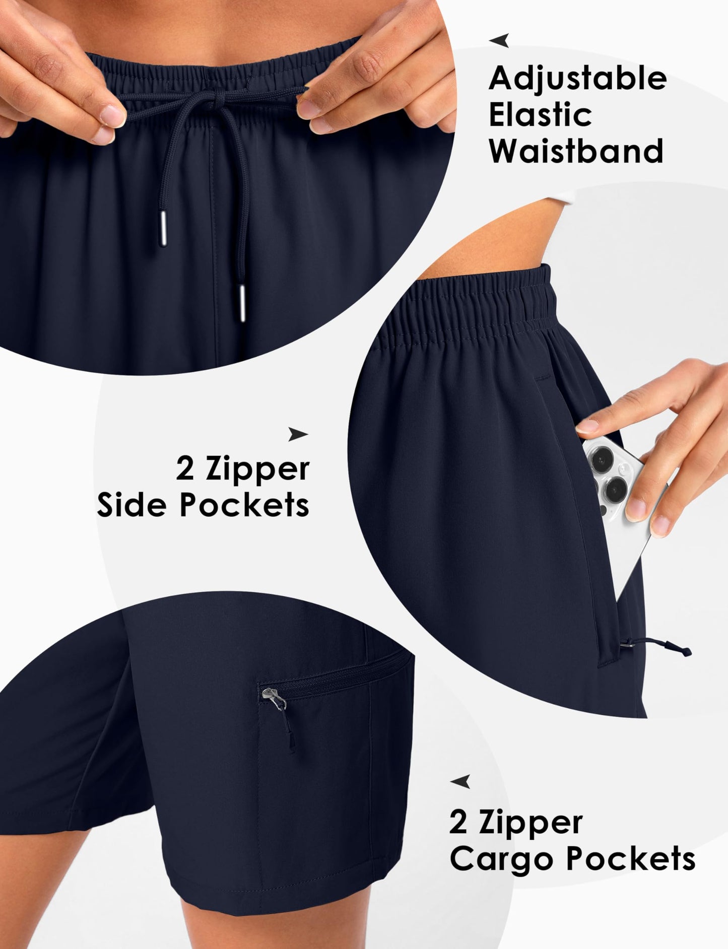 Cyasundent Women's 9" Hiking Cargo Shorts Lightweight Stretch Quick Dry Athletic Golf Summer Bermuda Shorts for Women (Navy_M)