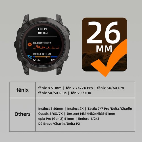 Bandletic Compatible with Garmin Fenix 6X Pro Band - 26mm Quick Fit Rugged Strap with Magnetic Fidlock V-Buckle for Fenix 8 51mm/7X/7X Pro/6X/5X/5X Plus/3 HR/Tactix/Enduro/Instinct 2X/Quatix 3 6X 7X