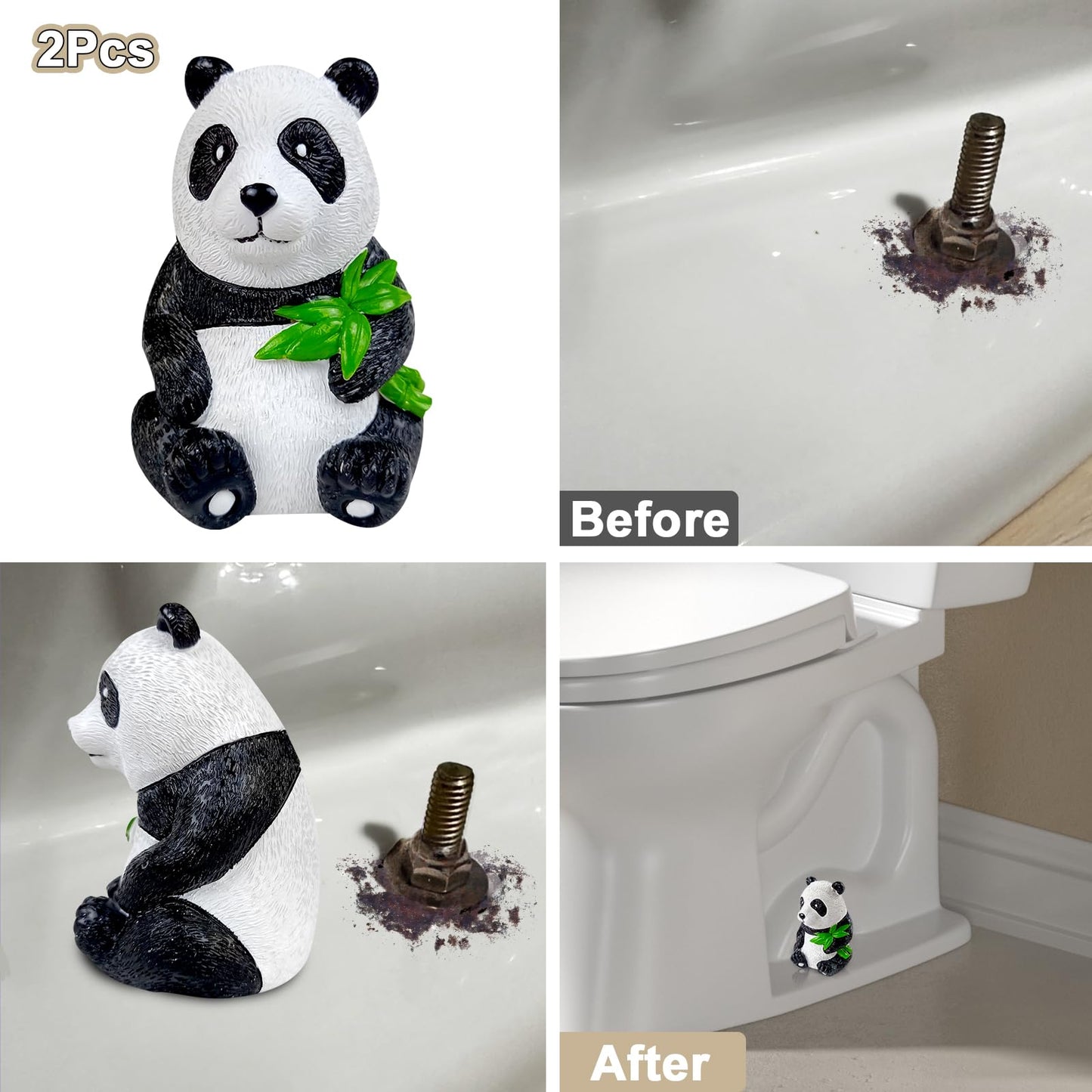Resin Toilet Bolt Caps: Decorative Toilet Bolt Covers and Functional Bathroom Accessories Set of 2, Swift Installation and Rust Prevention (2pcs Panda)