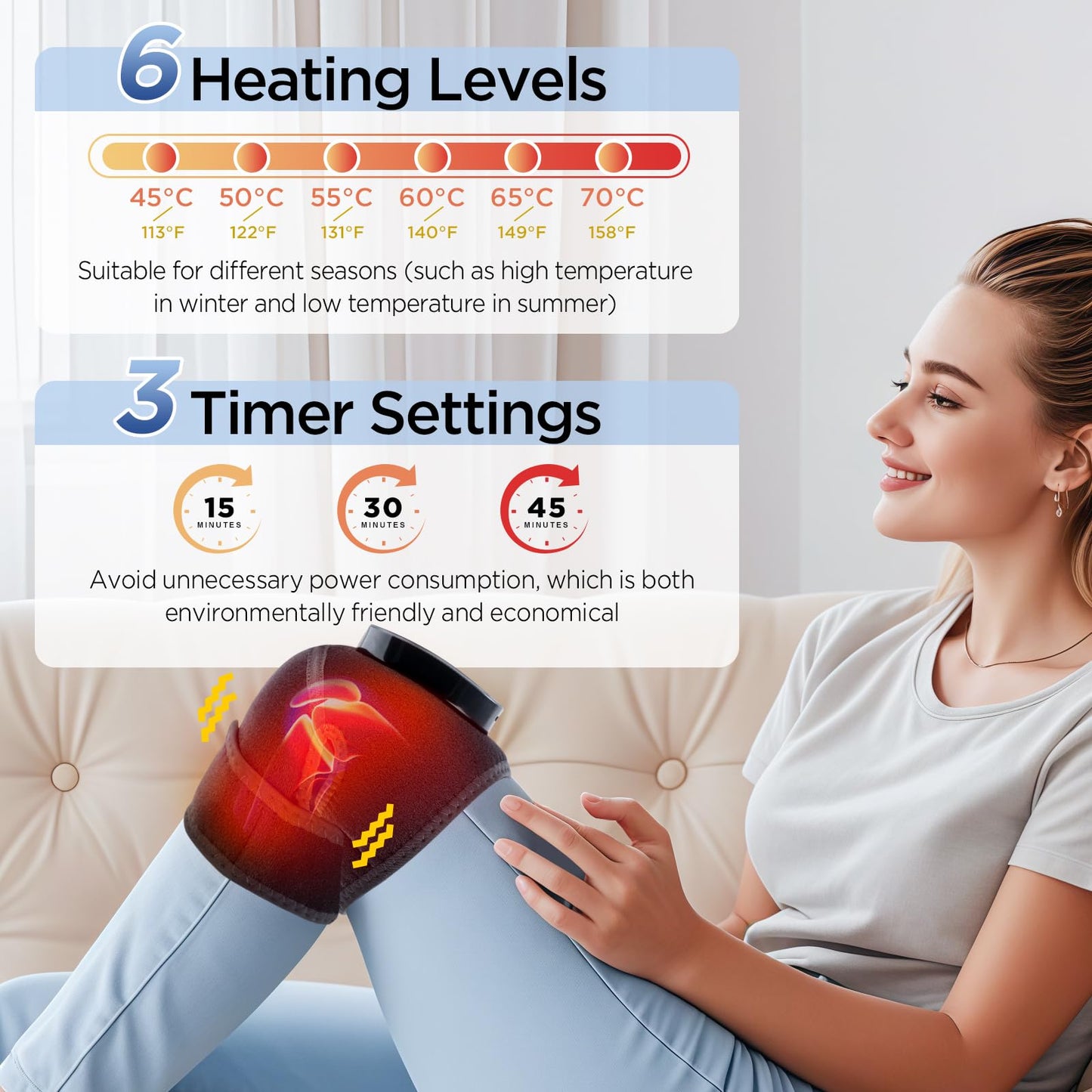 WoloyHeatie Cordless Heated Knee Massager for Pain Relief, FSA Eligible Items List, Heated Brace Wrap Pads for Shoulder Elbow Knee Massage, HSA Approved Products Only